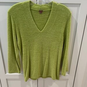 Lime Green V-Neck Women Chenille Cozy Soft Sweater M